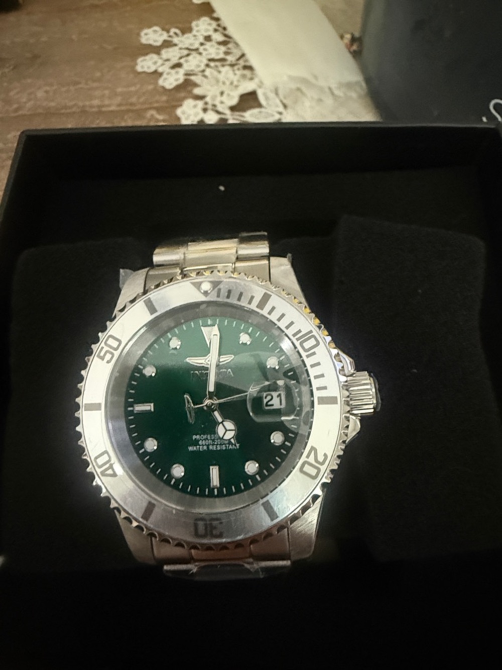 Invicta Silver Watch with Green Dial